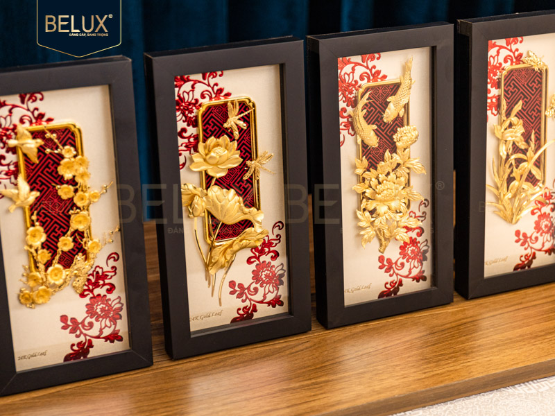 Bộ Tranh Tứ Quý Dát Vàng 24K 26x13cm